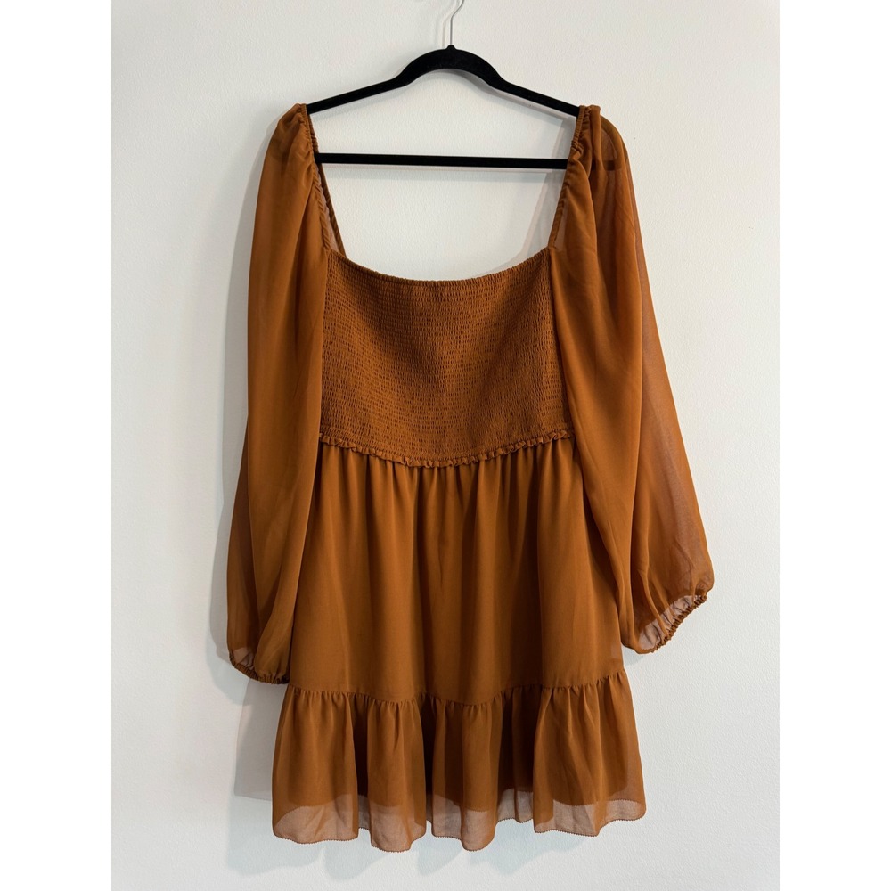 Coastal cowgirl Wilfred Aritzia Chiffon Smocked Mini Dress Womens XL Brown Sheer